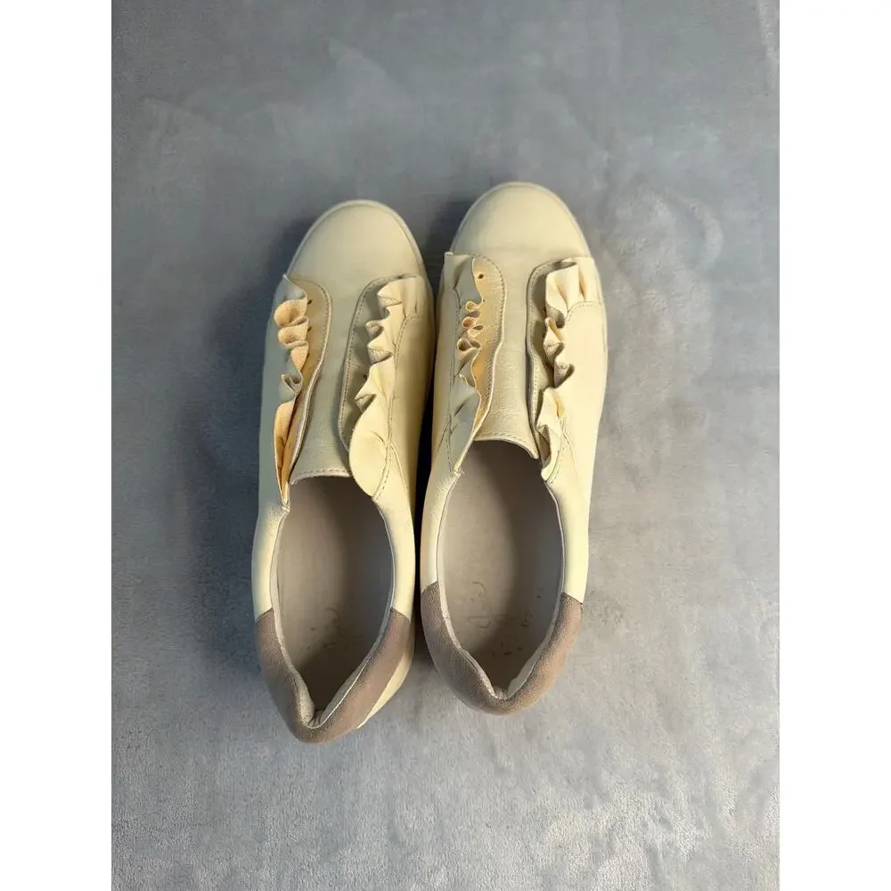 Joie Daw Butter Yellow Cream Suede Ruffle Low Top Slip On Sneakers 38 US 8